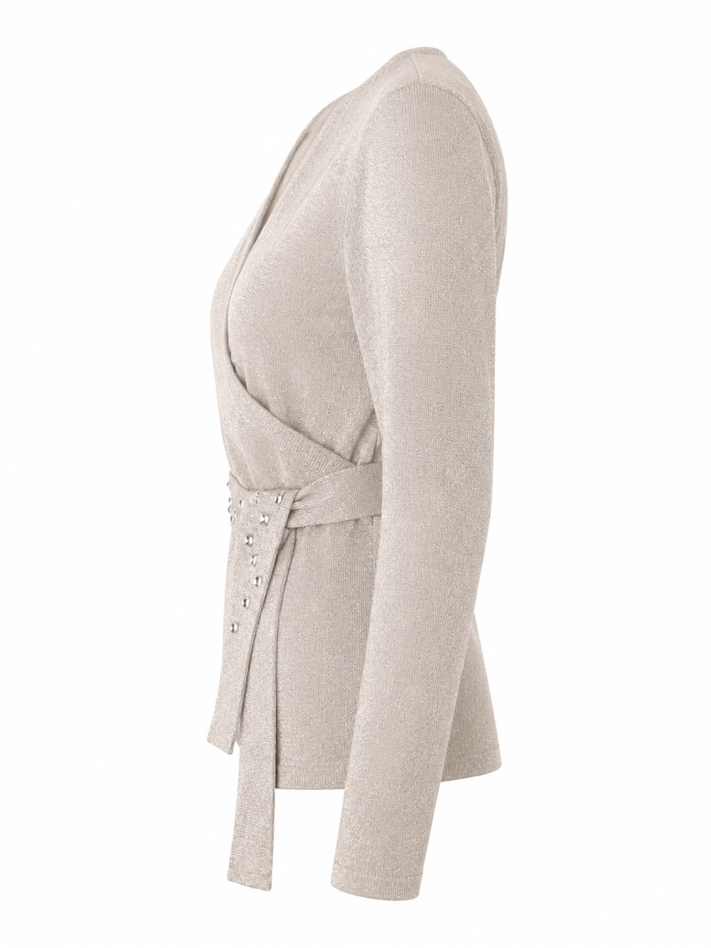 Nine & Co. Beige Metallic Wrap Belted Long-Sleeve Top - Picture 6 of 8